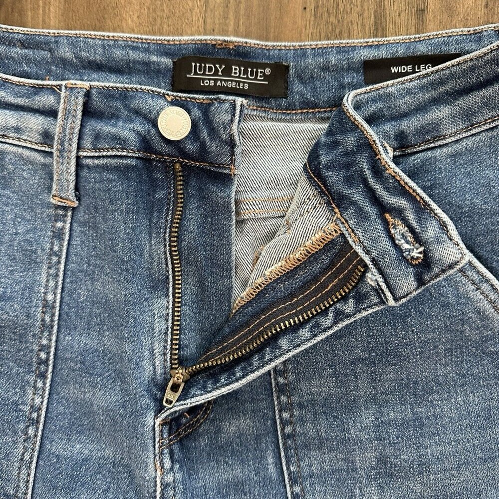 Judy Blue Chic Efforts Cargo Wide Leg Jeans Denim 90s Med Wash Womens Sz 9/29 - Picture 6 of 16